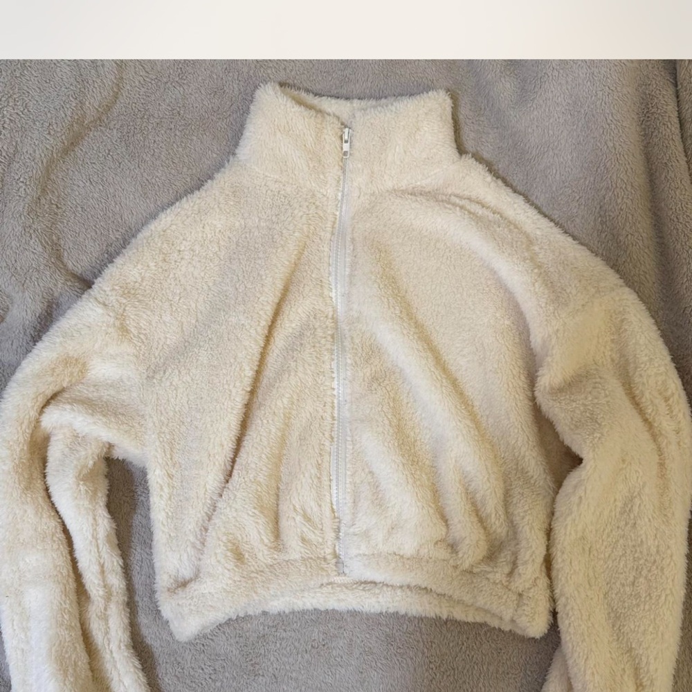 Cozy Cream Fleece Zip-Up Jacket